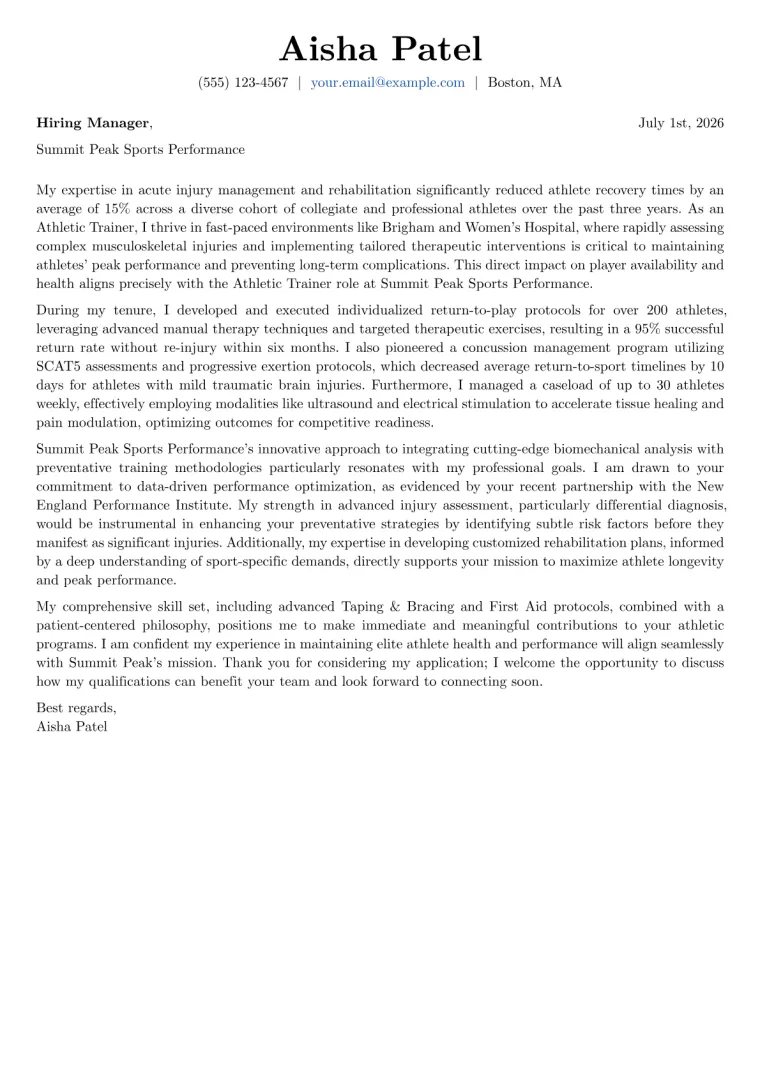 Athletic Trainer Cover Letter Example