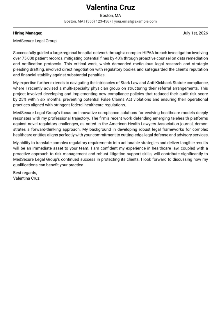 Attorney At Law cover letter example preview