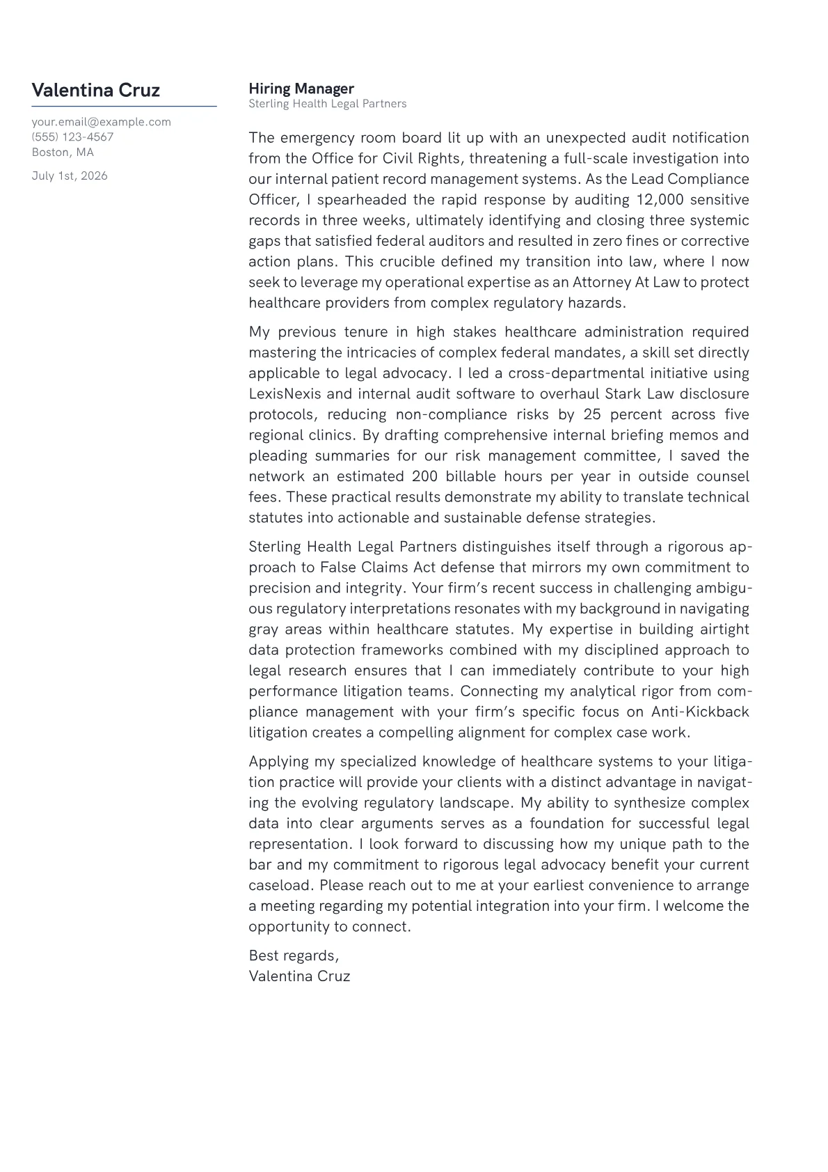 Attorney At Law cover letter in the Margin design