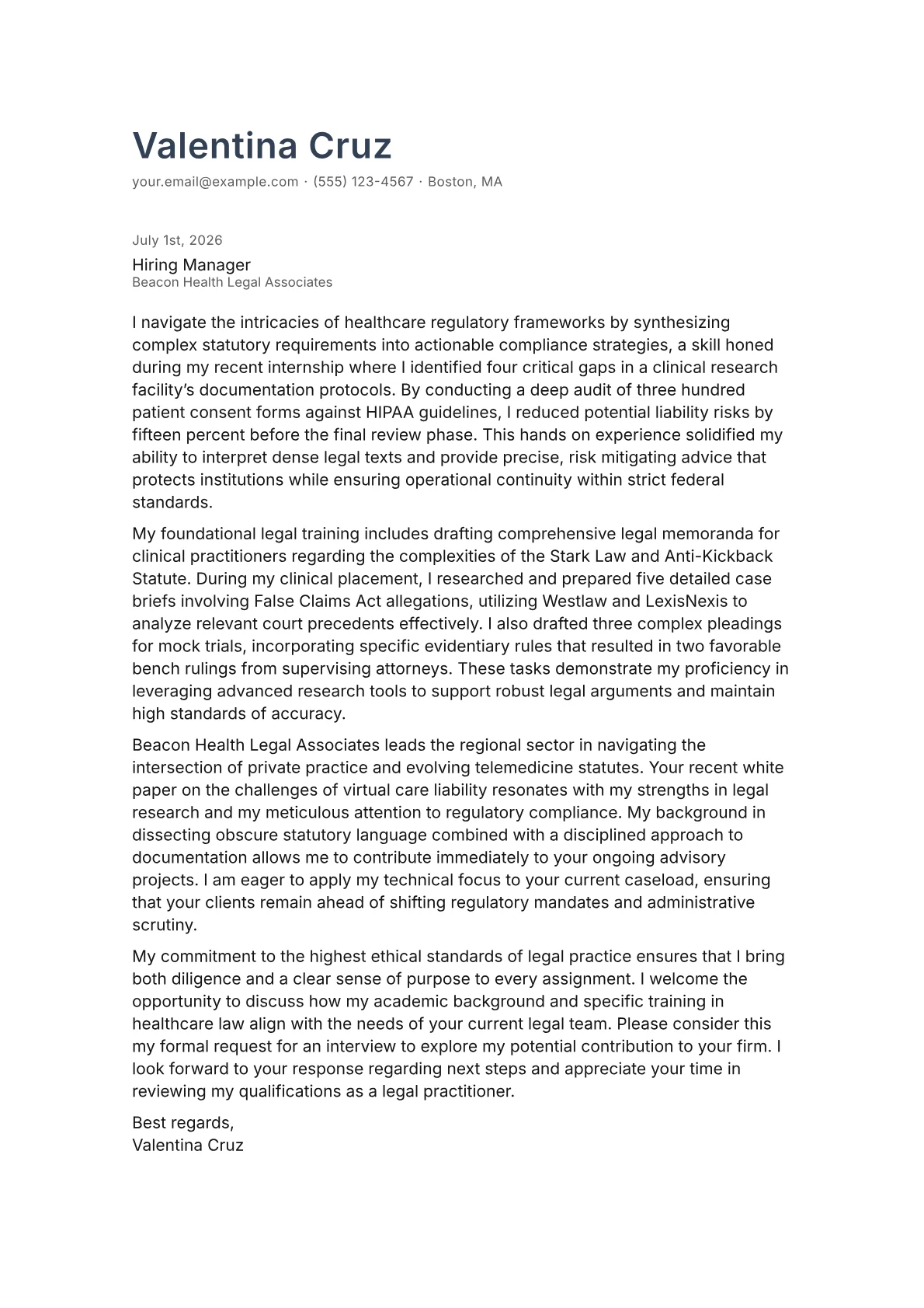 Attorney At Law cover letter in the Minimal design