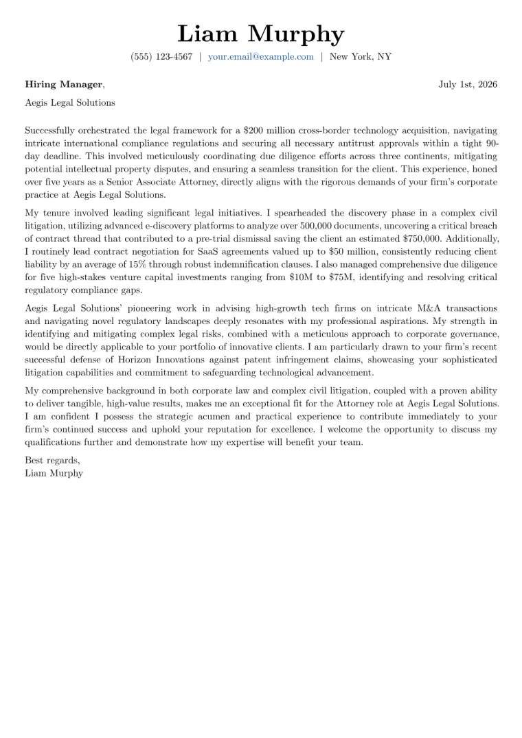 Attorney Cover Letter Example