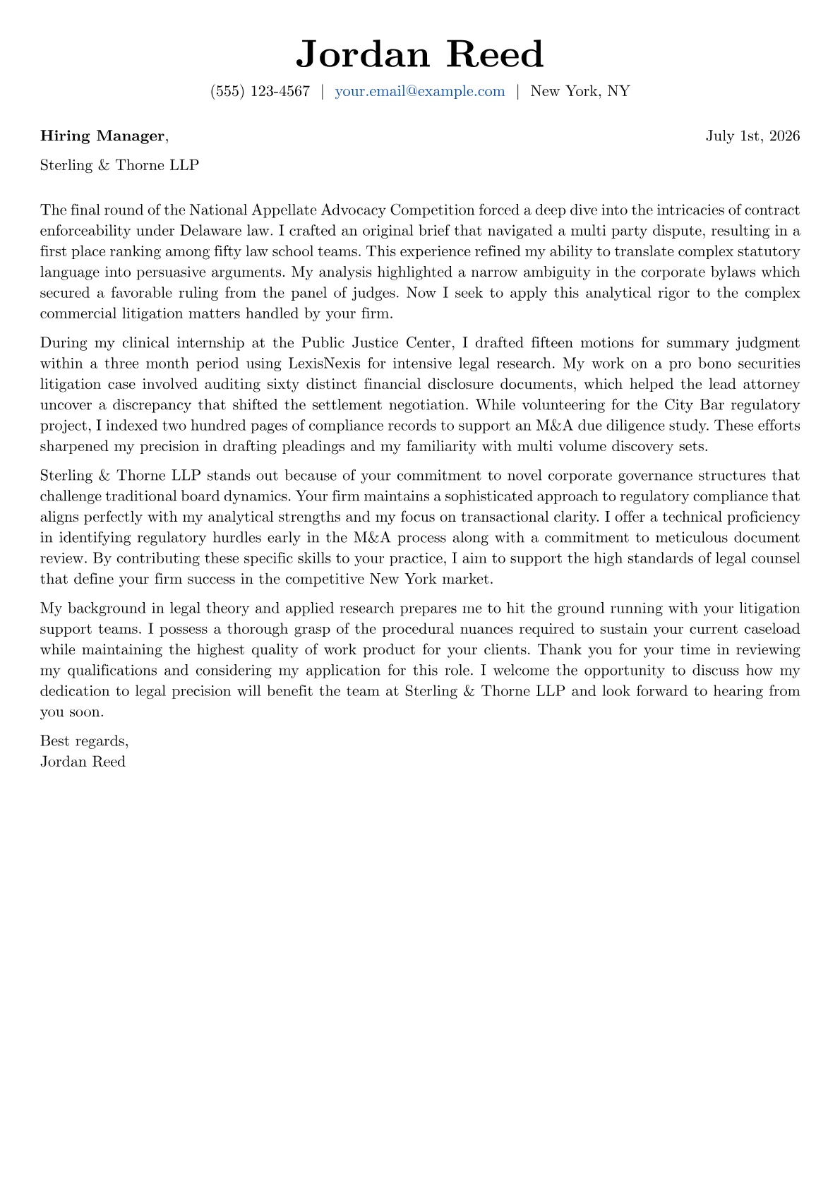 Attorney of Counsel cover letter in the Basic design