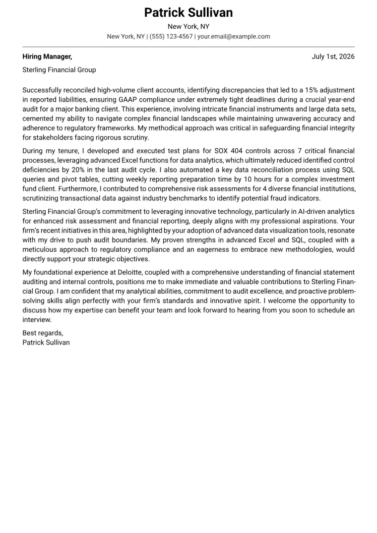 Audit Associate Cover Letter Example