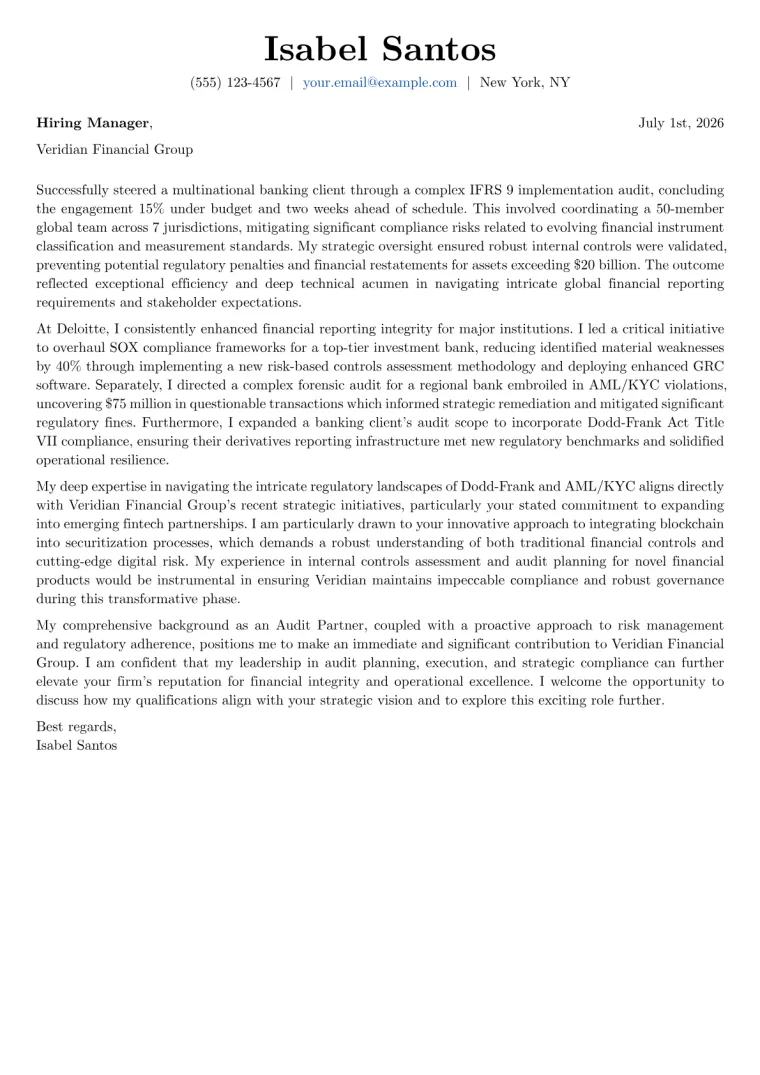Audit Partner cover letter example preview