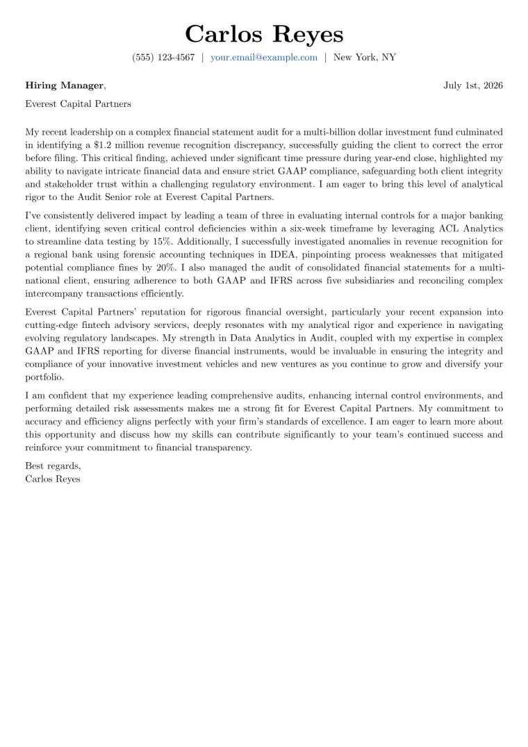 Audit Senior Cover Letter Example