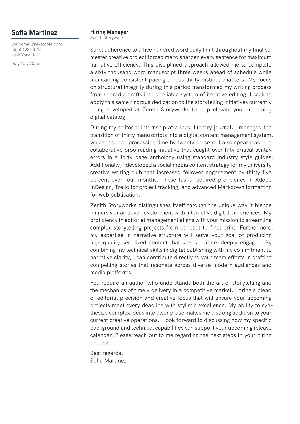 Author cover letter in the Margin design