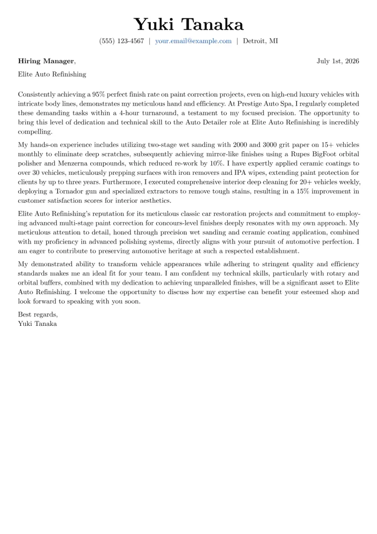 Auto Detailer Cover Letter Example