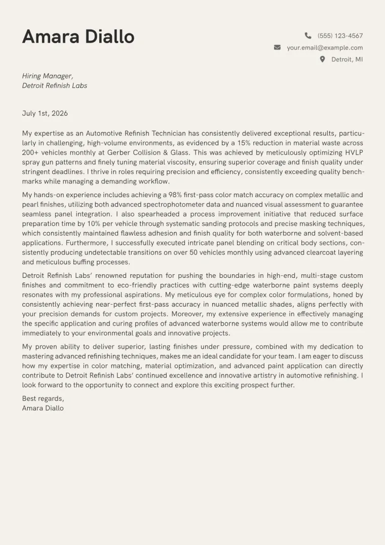 Automotive Painter cover letter example preview