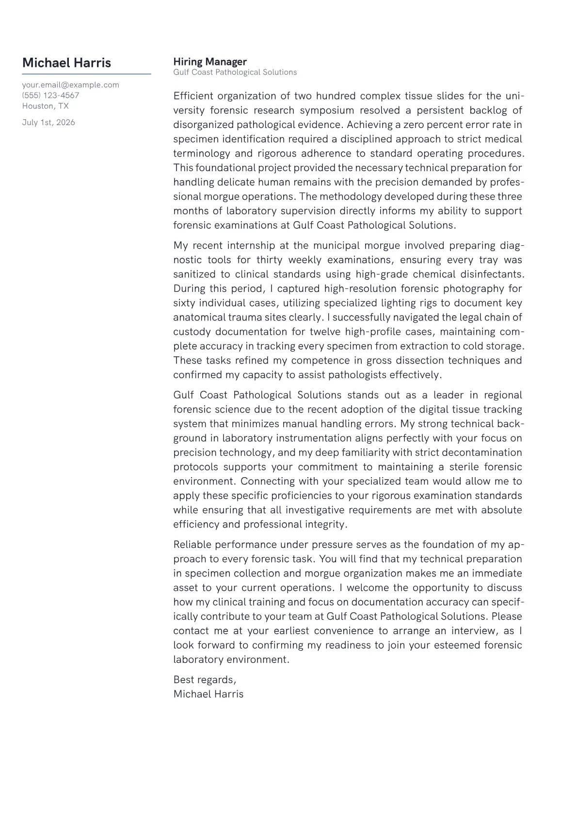 Autopsy Technician cover letter in the Margin design