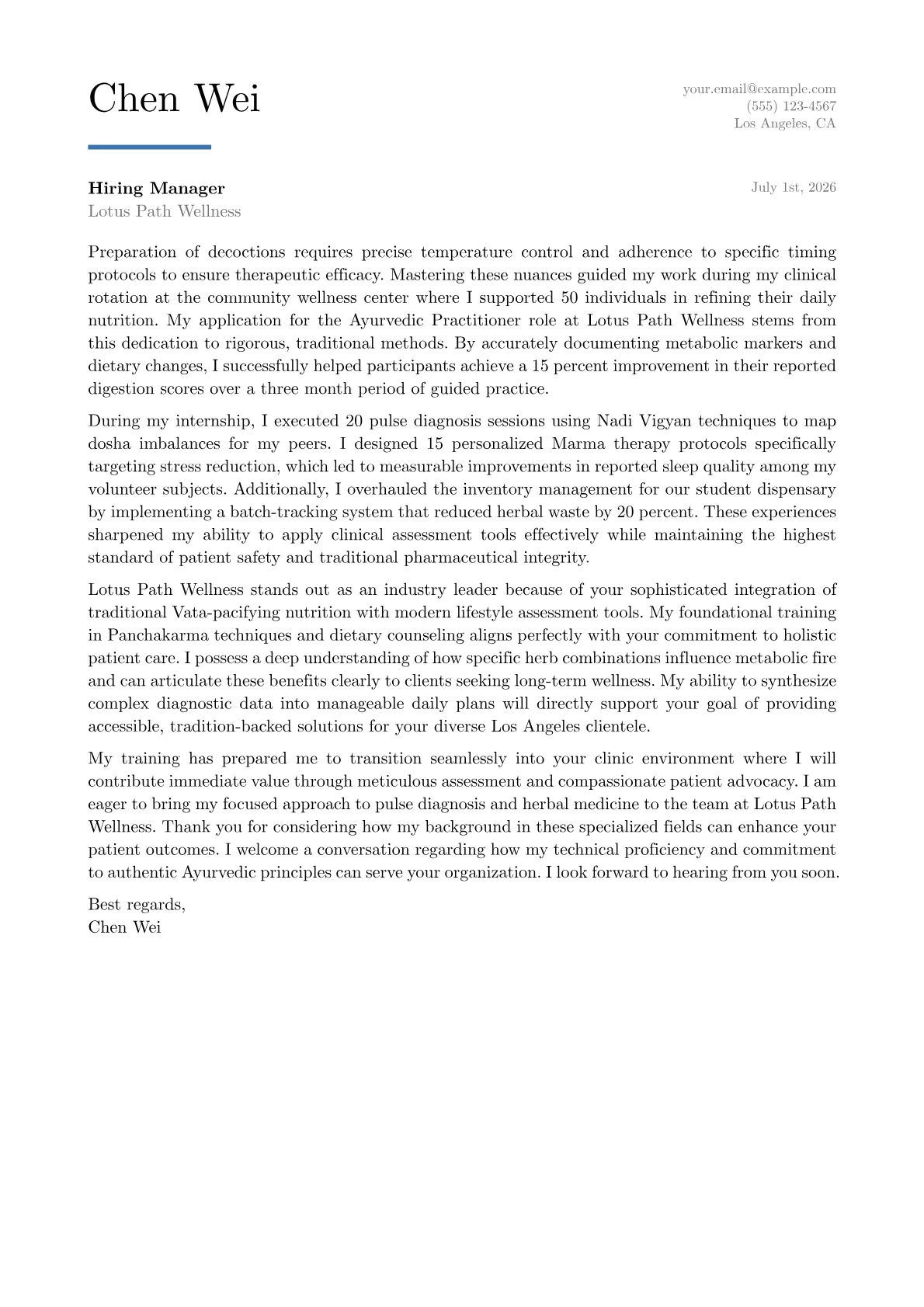Ayurvedic Practitioner cover letter in the Executive design