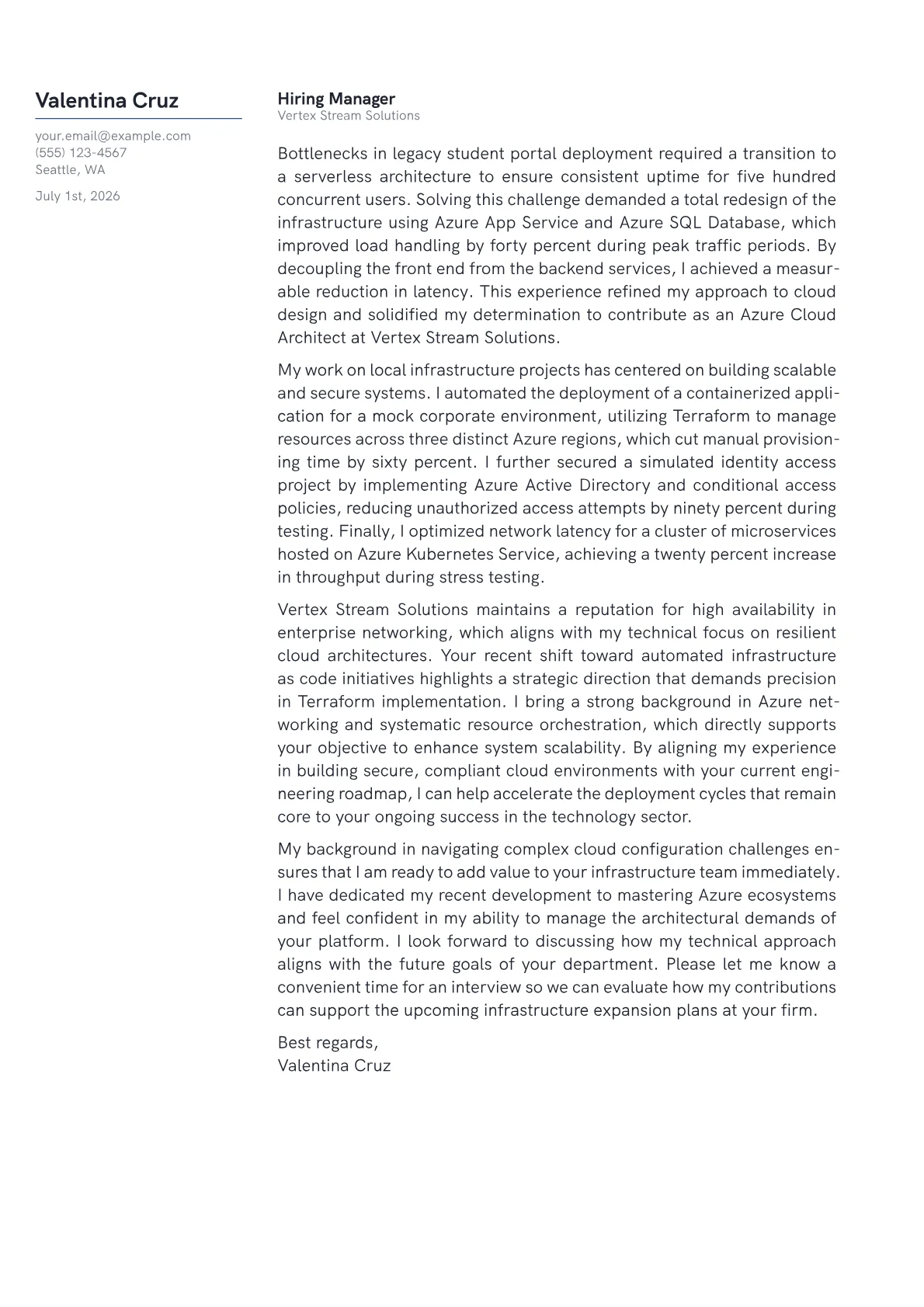Azure Cloud Architect cover letter in the Margin design