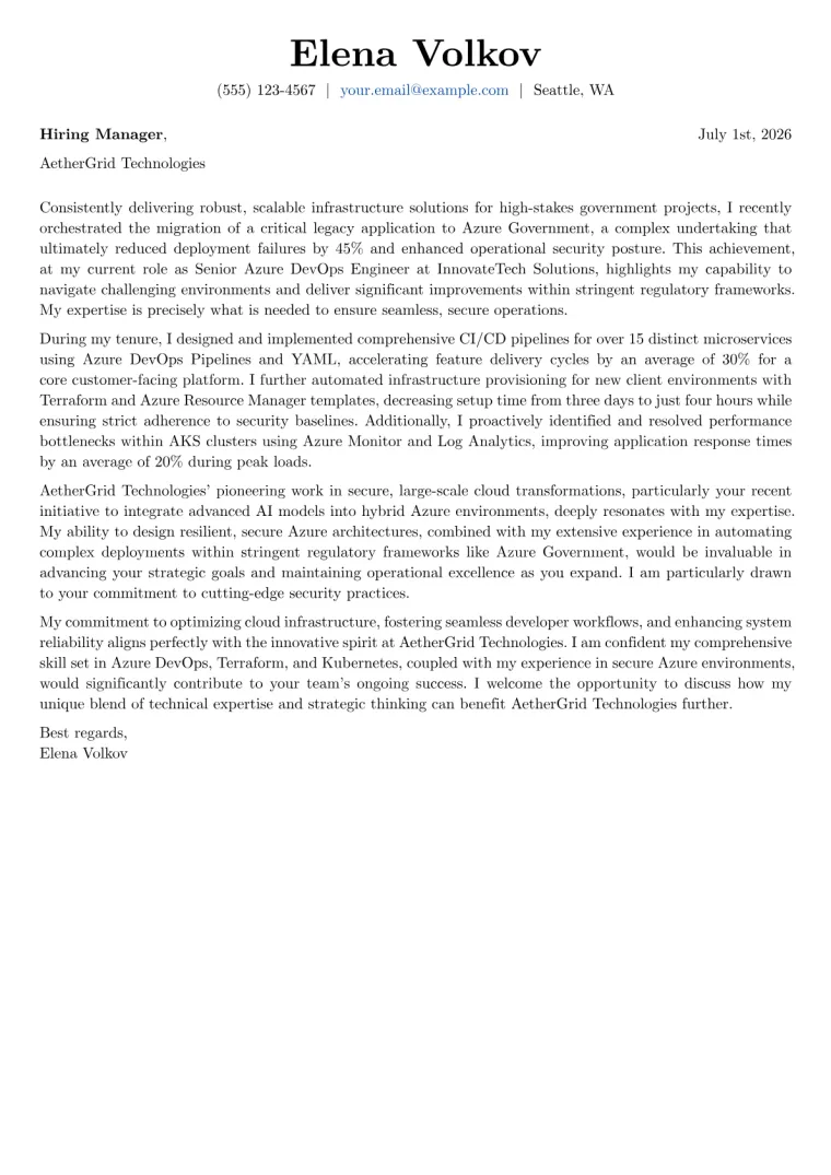 Azure DevOps Engineer cover letter example preview