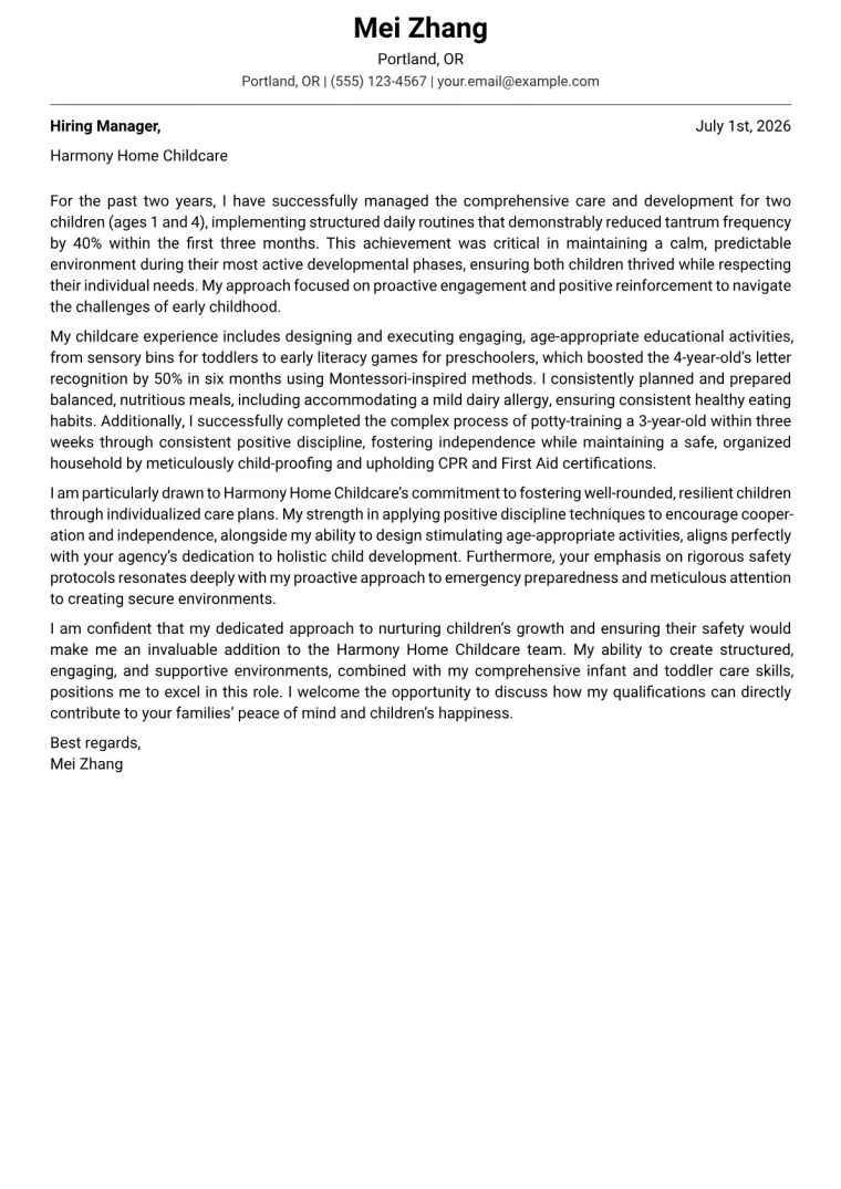 Babysitter Cover Letter Example