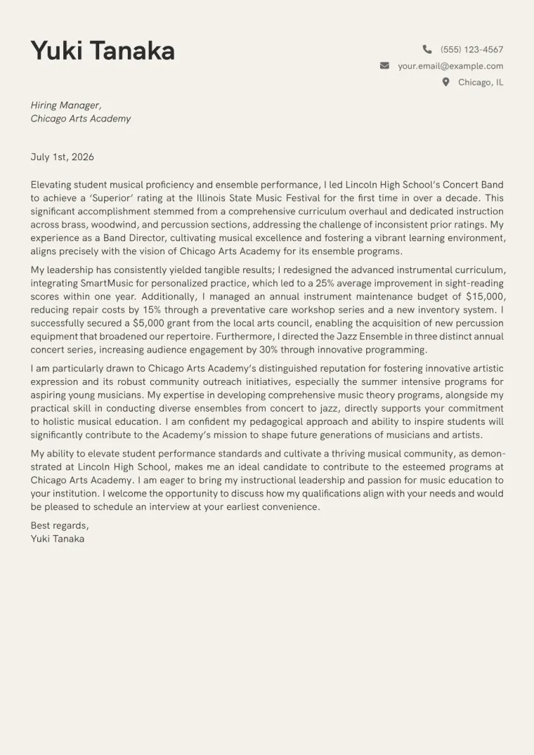 Band Director cover letter example preview