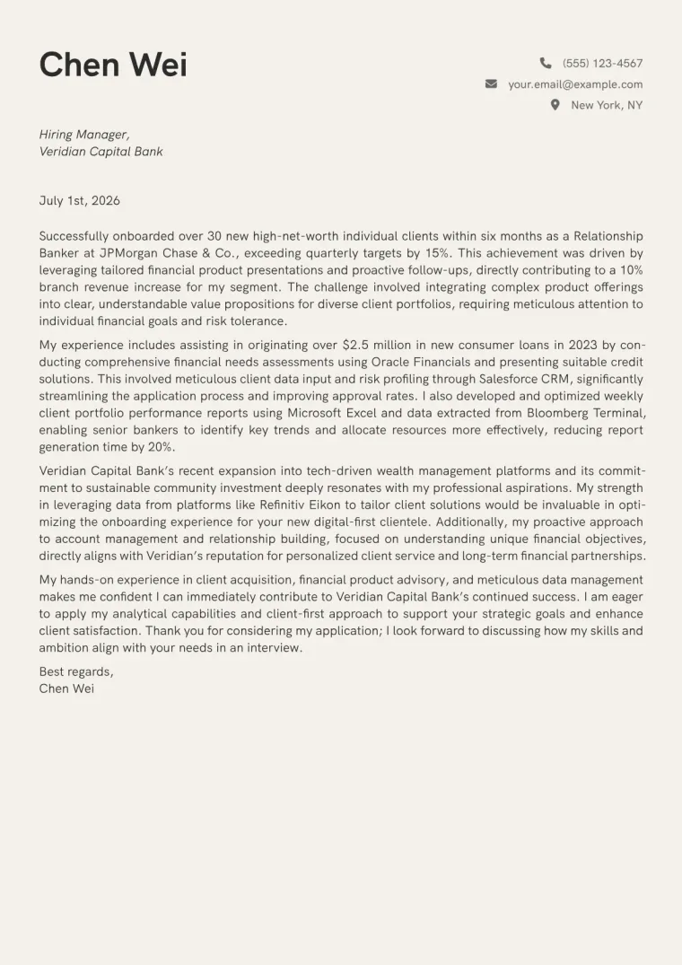 Banker Cover Letter Example