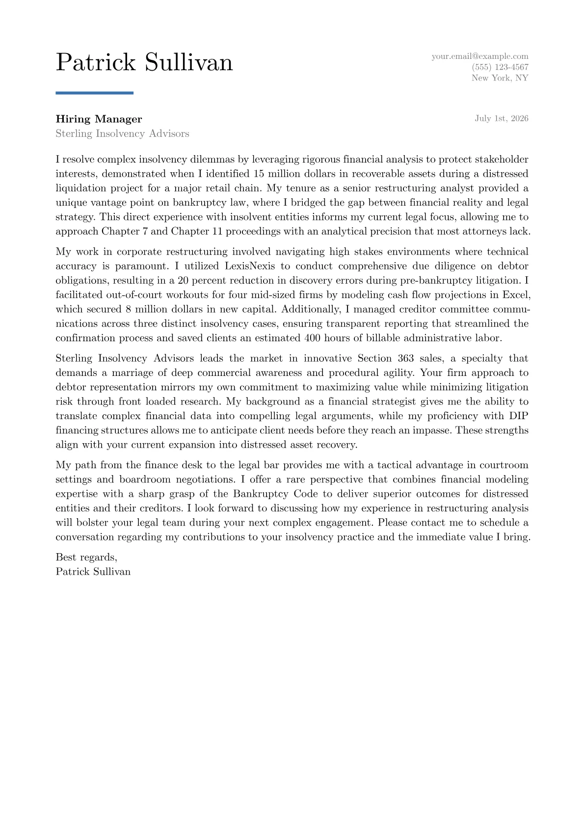 Bankruptcy Attorney cover letter in the Executive design