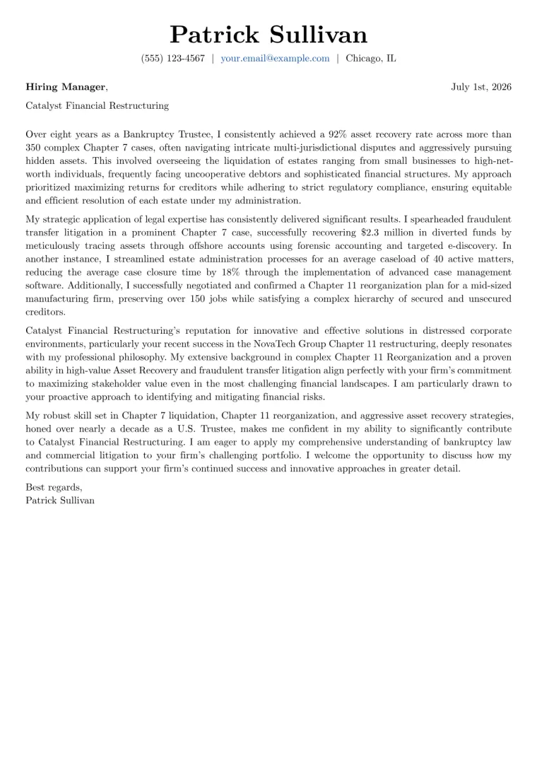 Bankruptcy Trustee Cover Letter Example