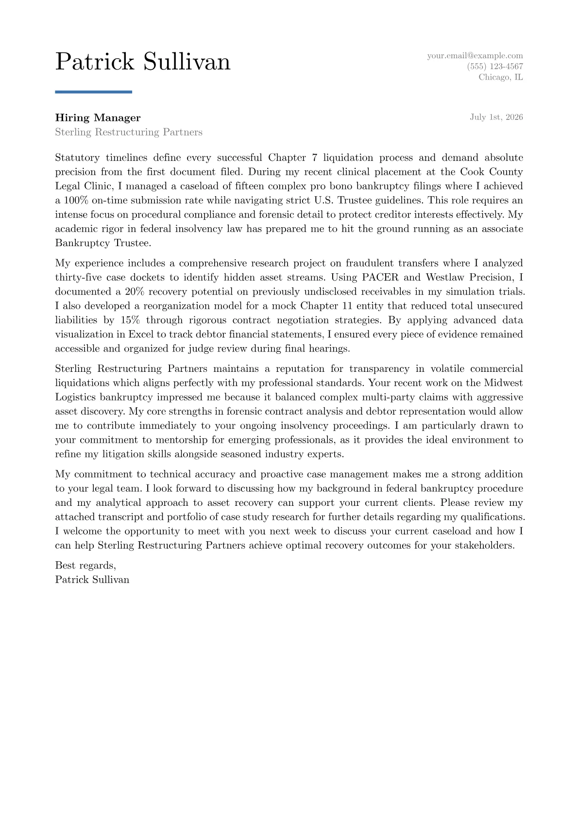 Bankruptcy Trustee cover letter in the Executive design