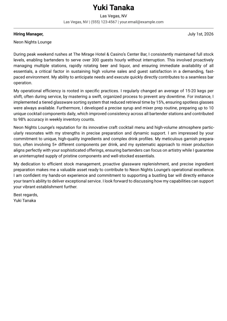 Barback cover letter example preview