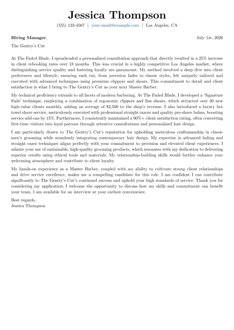 Barber Cover Letter Example