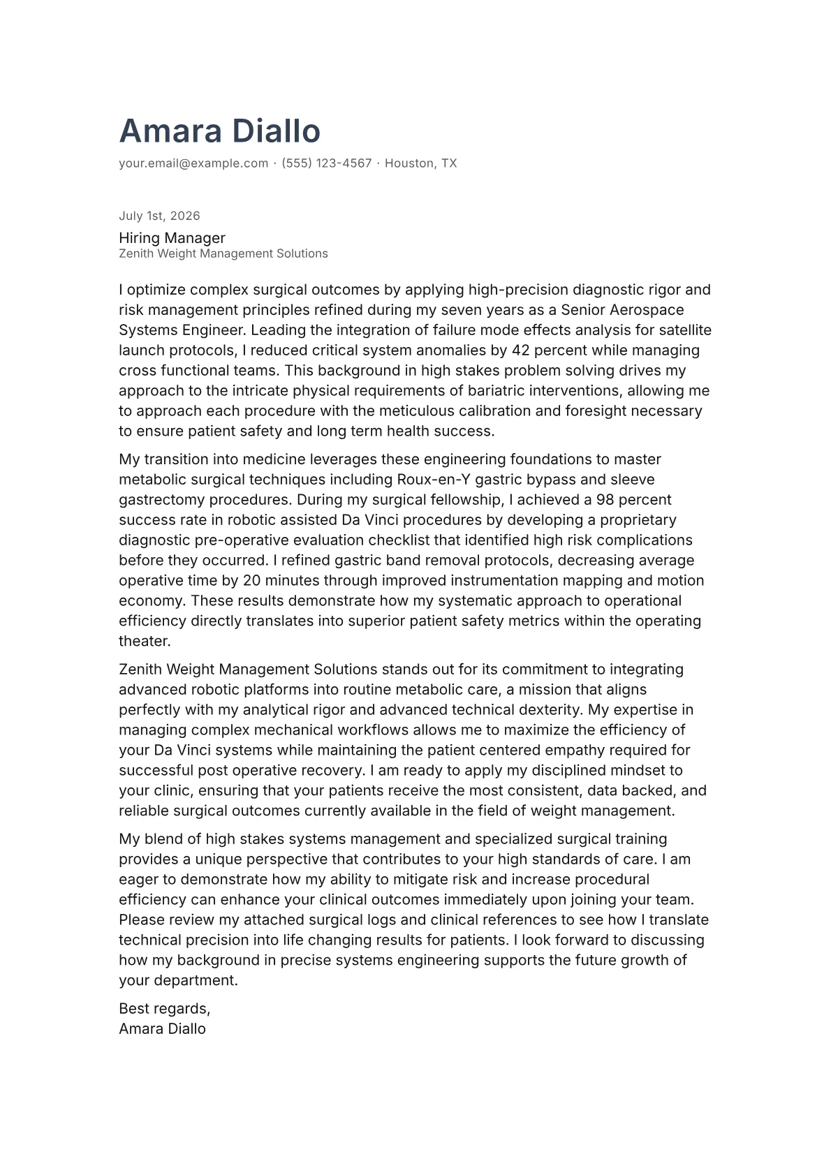 Bariatric Surgeon cover letter in the Minimal design