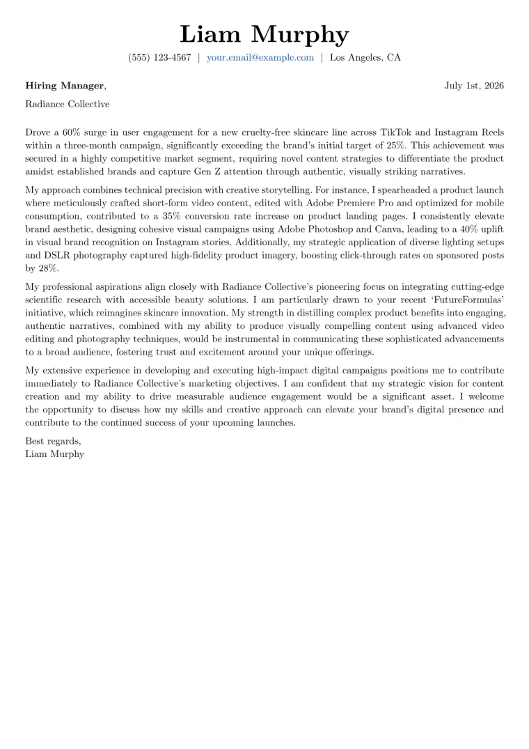 Beauty Influencer cover letter example preview