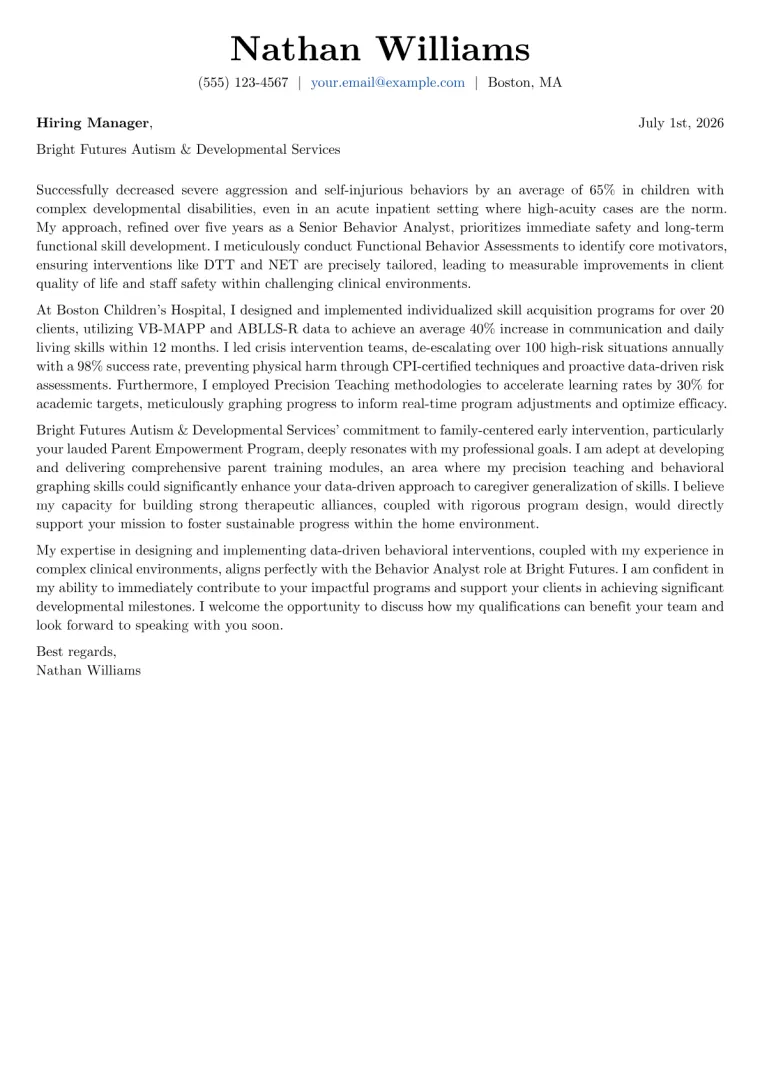 Behavior Analyst cover letter example preview