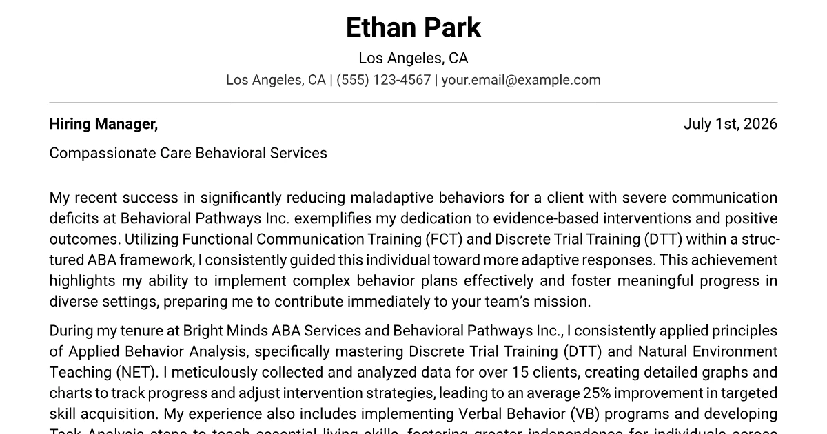 Unregulated Example Behavior Interventionist Cover Letter Example (2026)