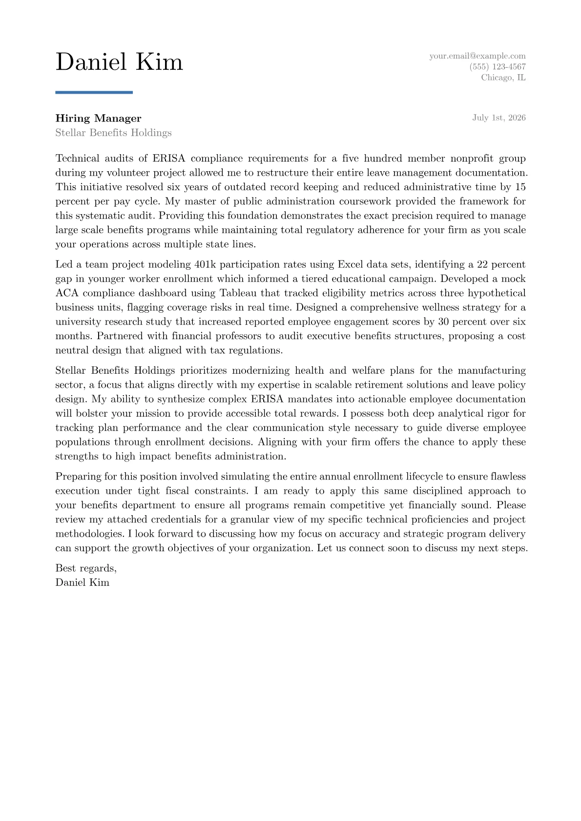 Benefits Director cover letter in the Executive design