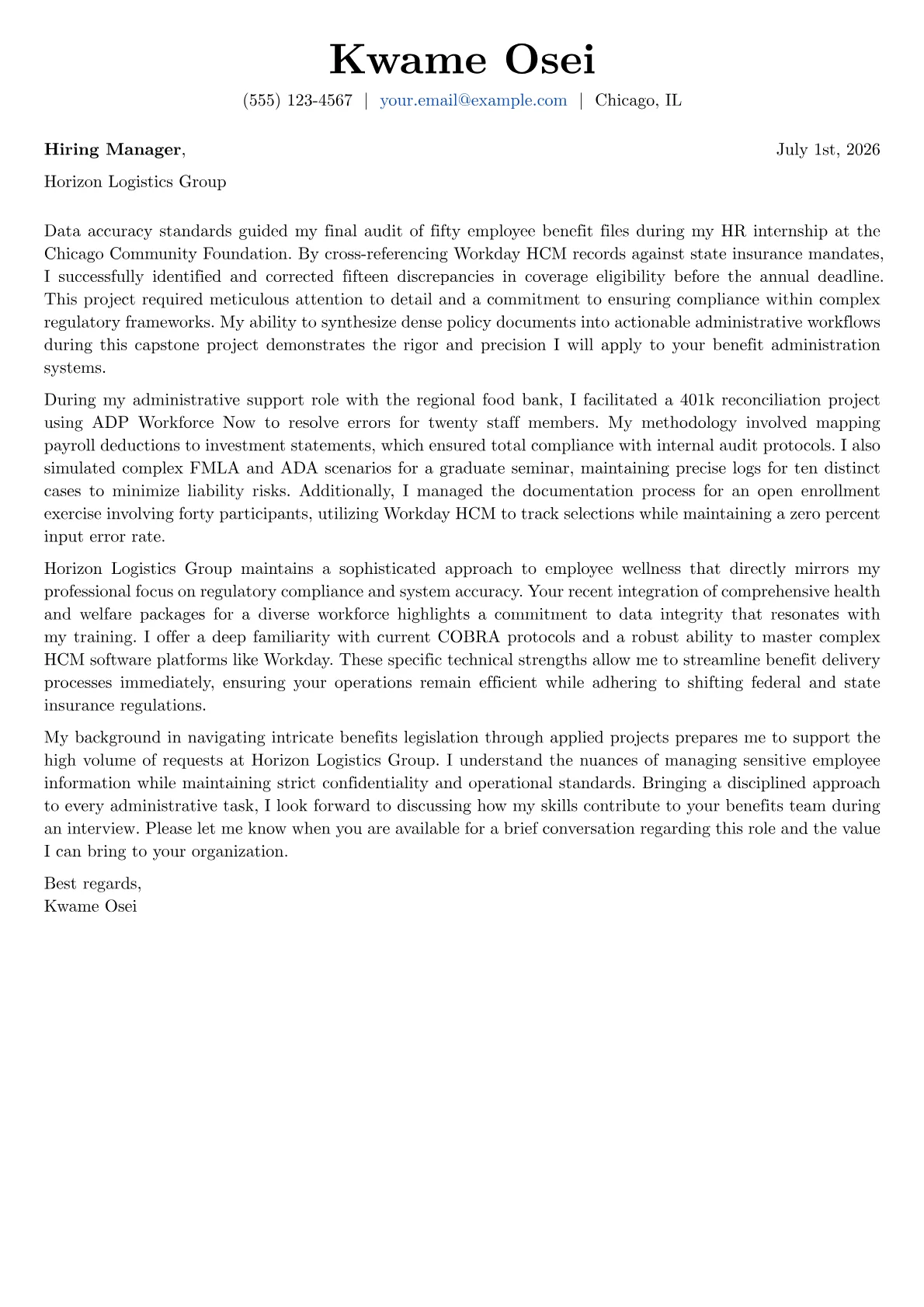 Benefits Specialist cover letter in the Basic design