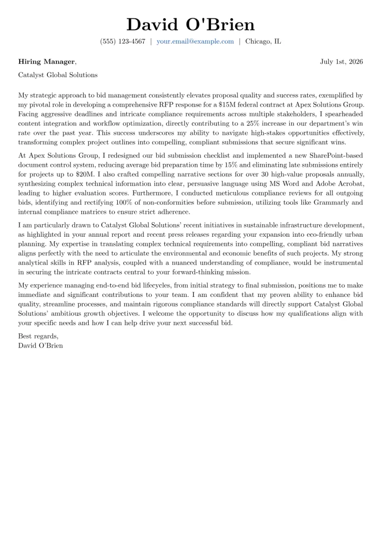 Bid Coordinator cover letter example preview