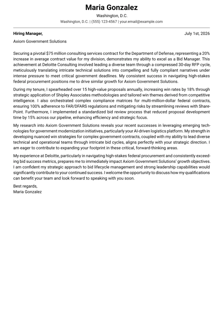 Bid Manager cover letter example preview