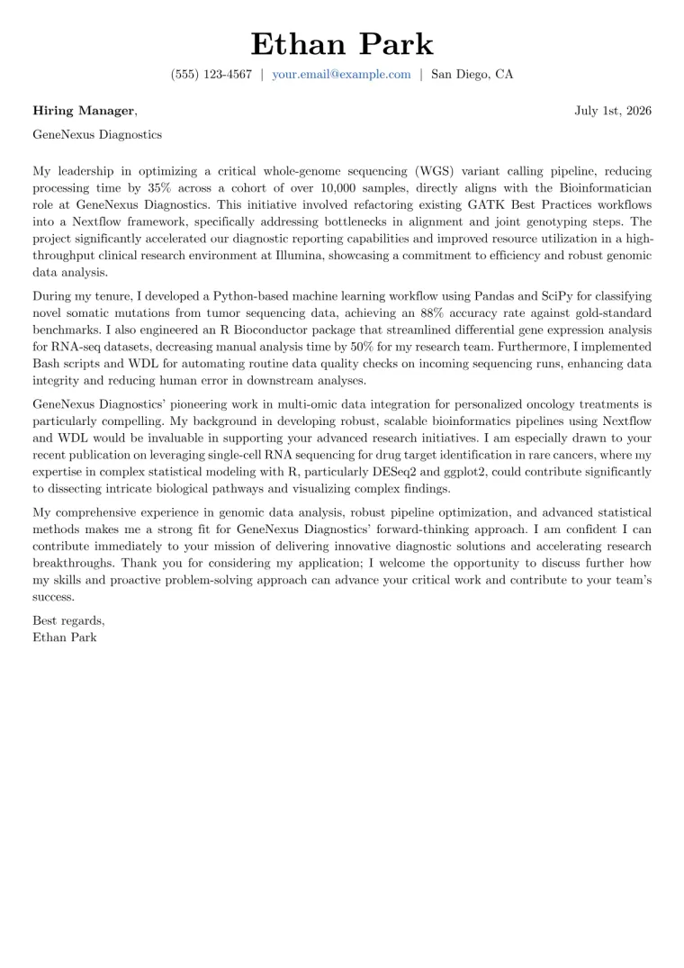 Bioinformatician cover letter example preview