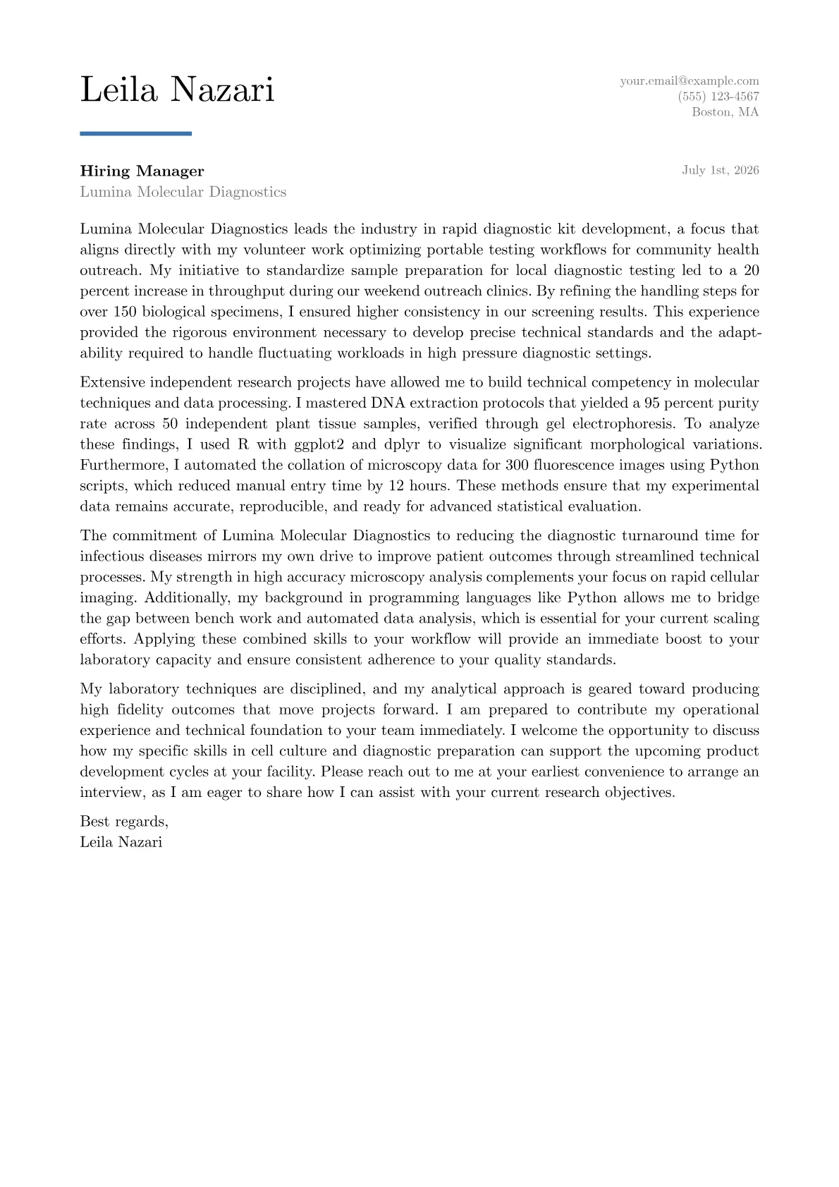 Biology Student cover letter in the Executive design