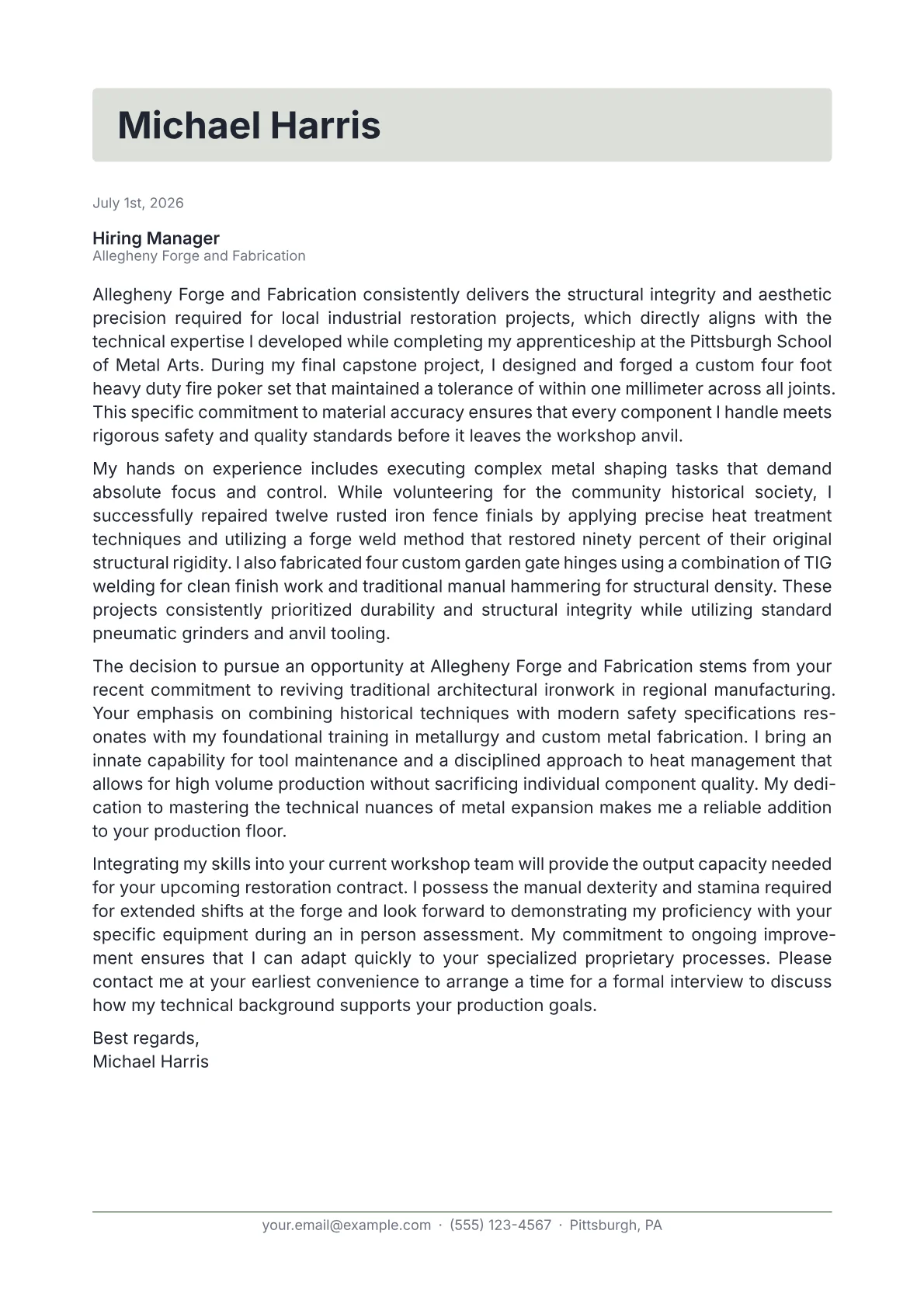 Blacksmith cover letter in the Letterhead design