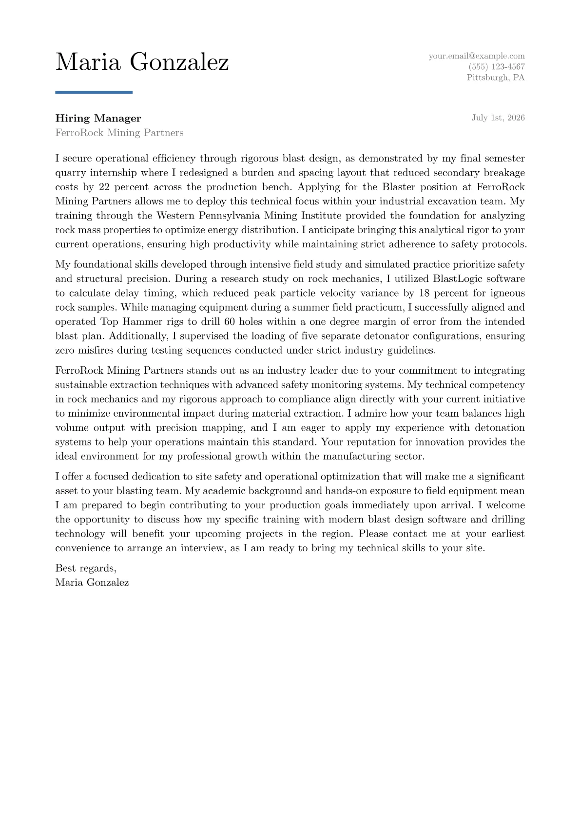 Blaster cover letter in the Executive design