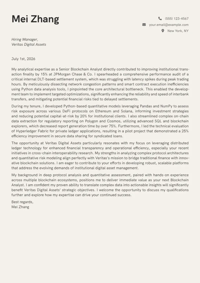 Blockchain Analyst cover letter example preview