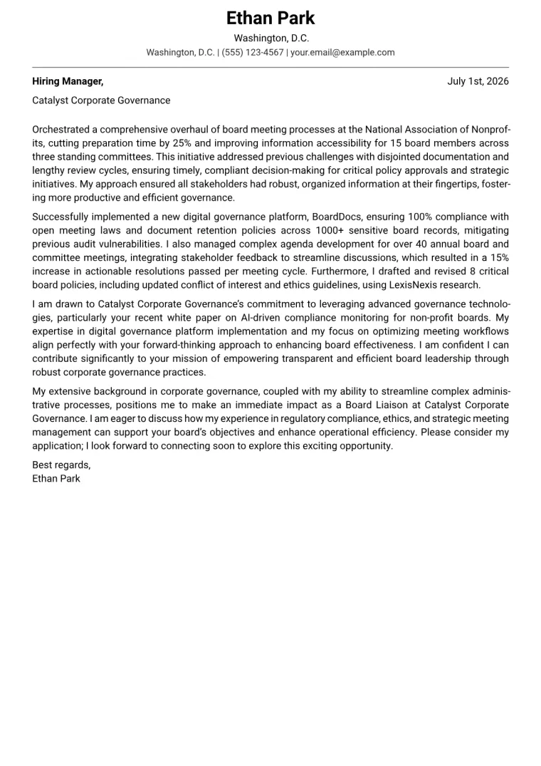 Board Liaison Cover Letter Example