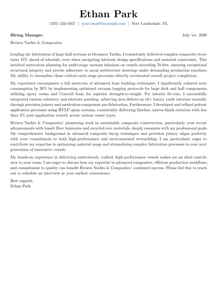 Boat Builder Cover Letter Example