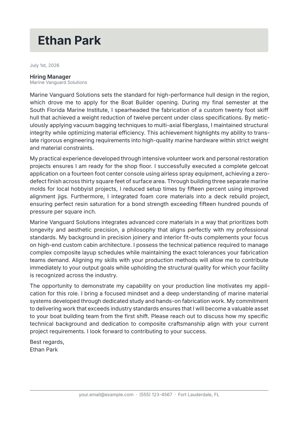 Boat Builder cover letter in the Letterhead design