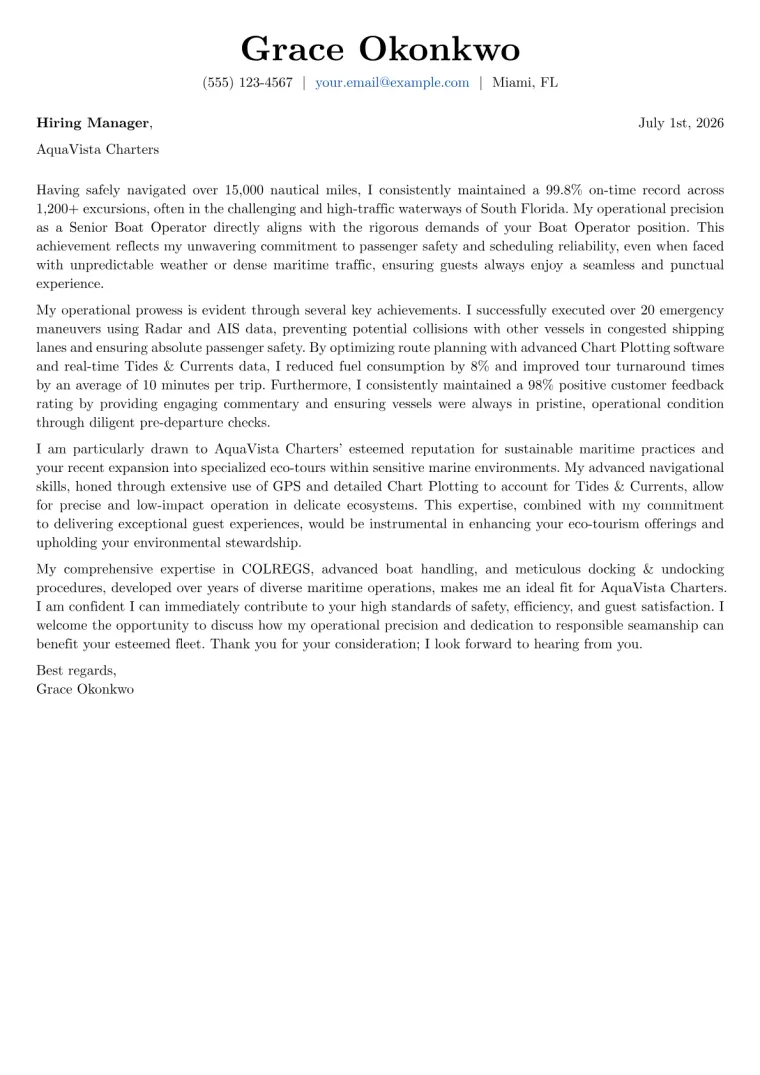 Boat Operator cover letter example preview