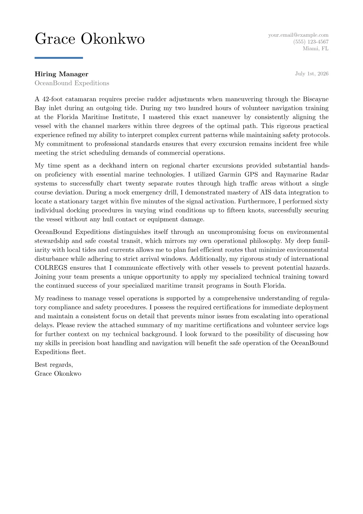 Boat Operator cover letter in the Executive design