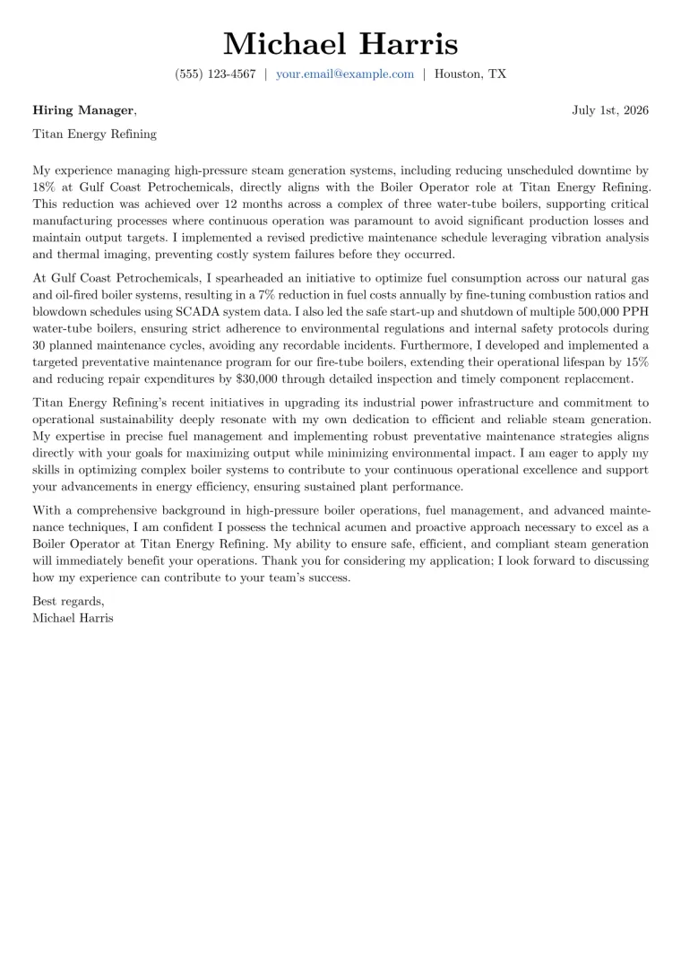 Boiler Operator cover letter example preview