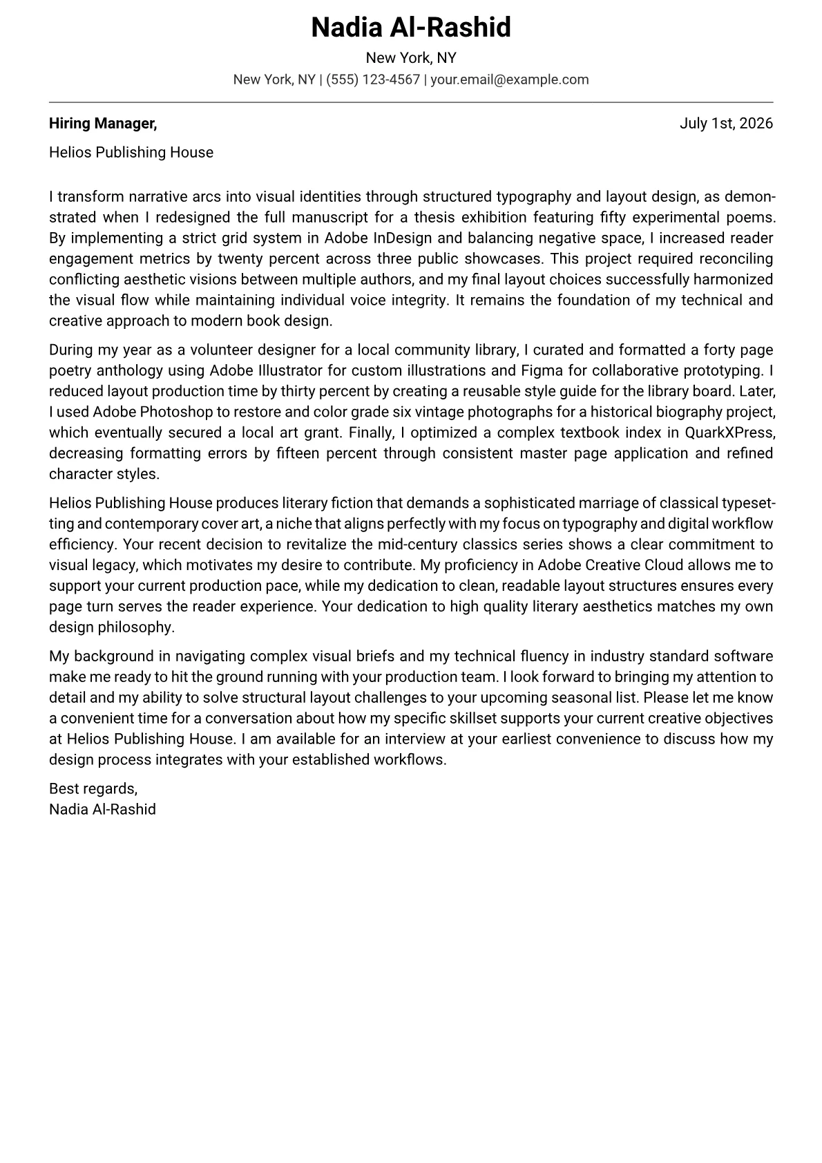 Book Designer cover letter in the Modern design