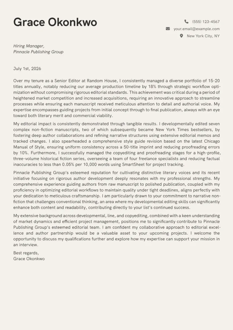 Book Editor Cover Letter Example