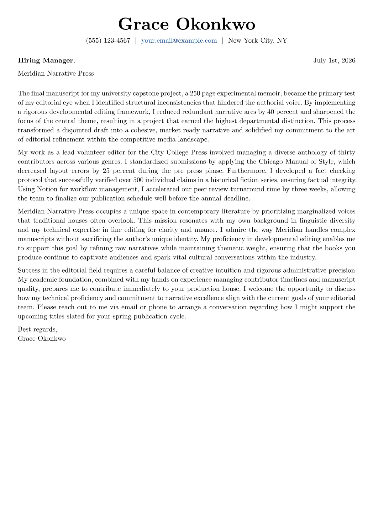 Book Editor cover letter in the Basic design