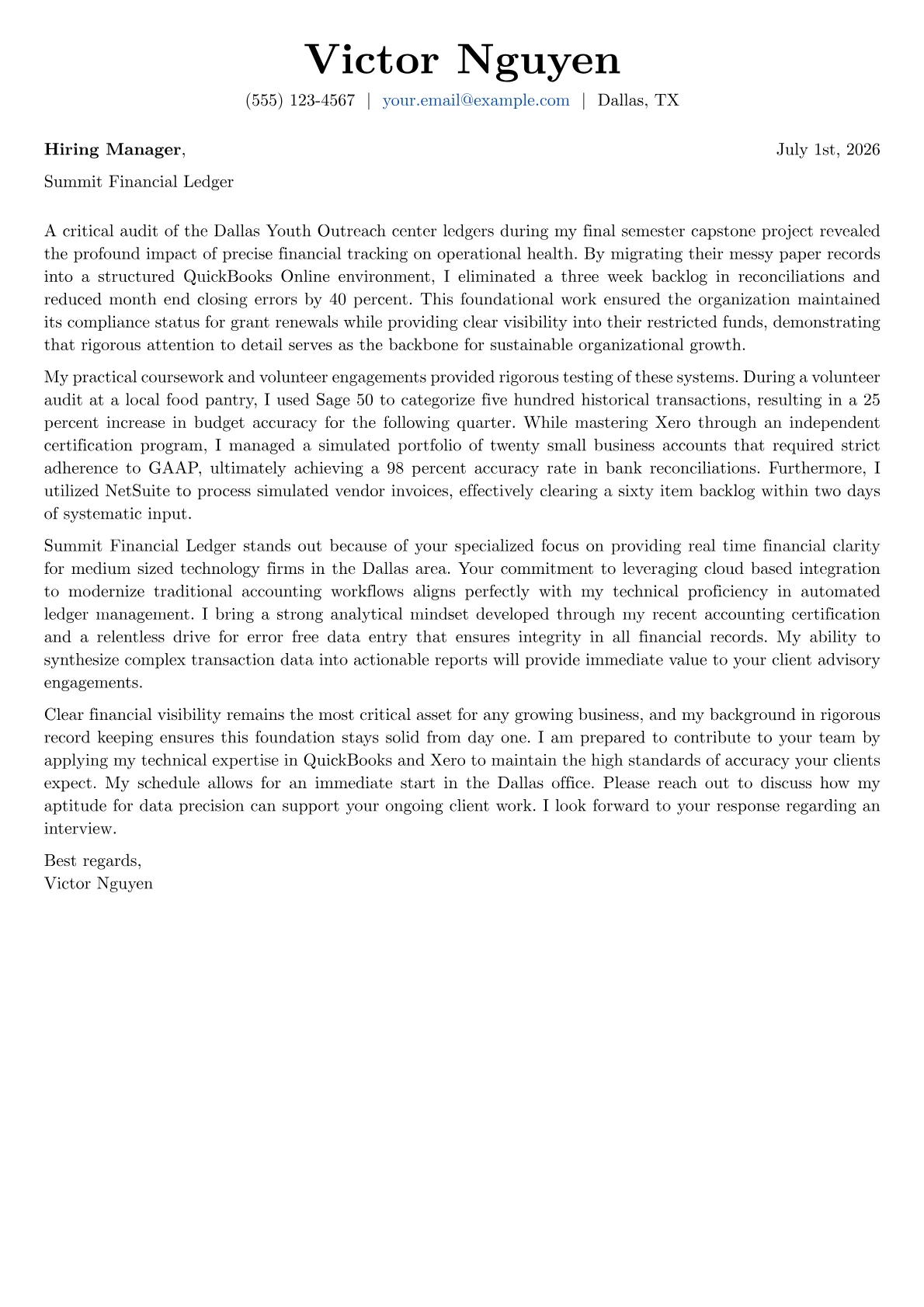 Bookkeeping cover letter in the Basic design