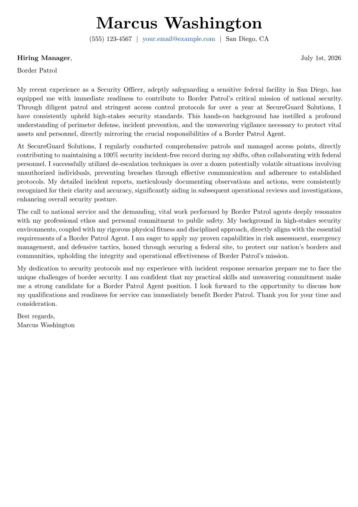 Stock Controller Task Example Border Patrol Cover Letter Example + Template (2026)