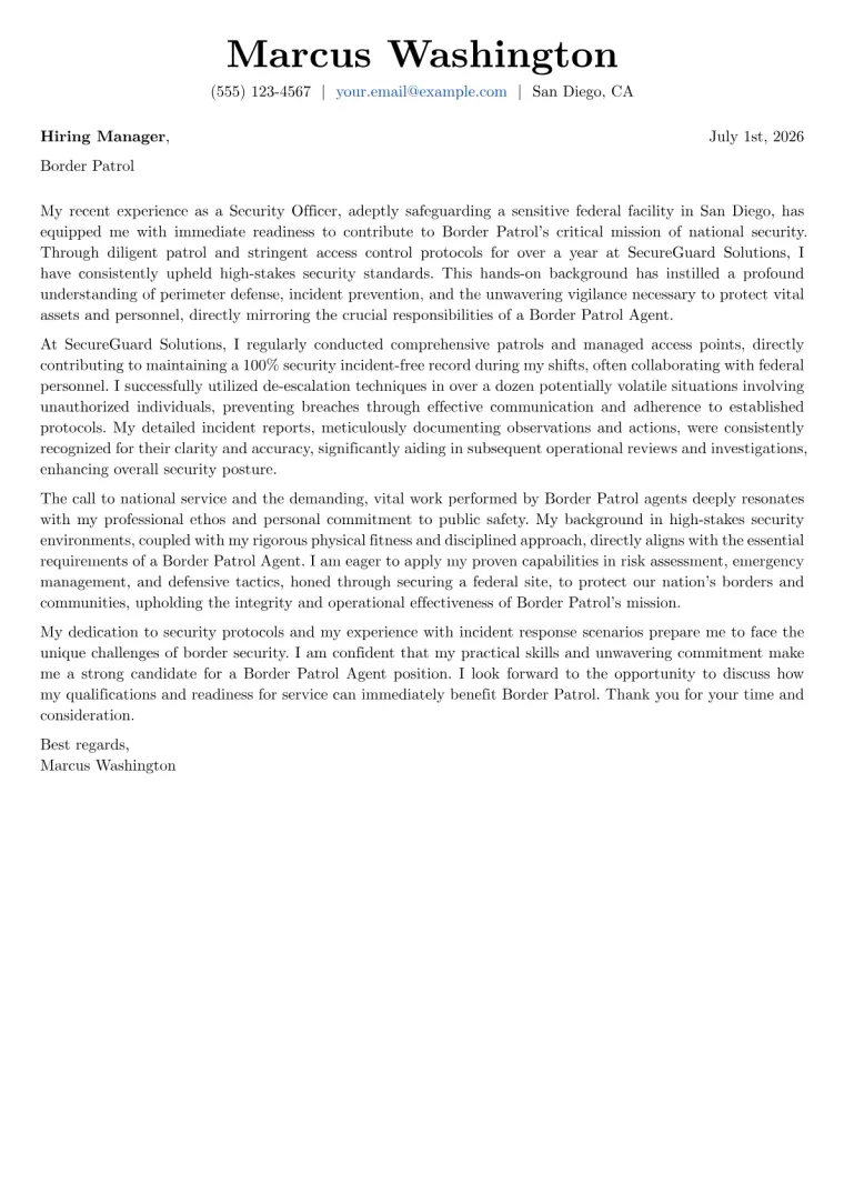 Border Patrol Cover Letter Example + Template (2026)