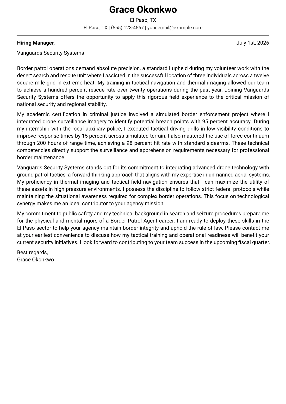 Border Patrol Agent cover letter in the Modern design